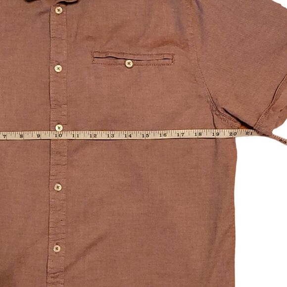 Denim Flower Button Front Shirt Mens Size L Red Short Sleeve Top - Picture 7 of 8